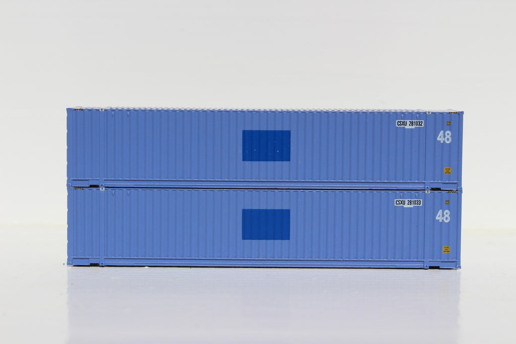 CSXU 48' HC (patch) 3-42-3 corrugated containers with Magnetic system. FIRST TIME IN N SCALE. JTC # 485005