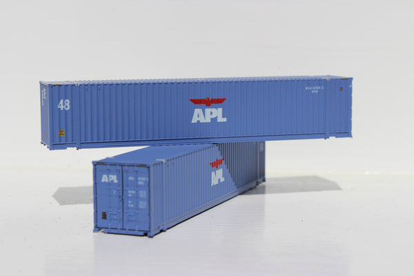 APL (faded paint) 48' HC 3-42-3 corrugated containers with Magnetic system, FIRST TIME IN N SCALE. JTC # 485014