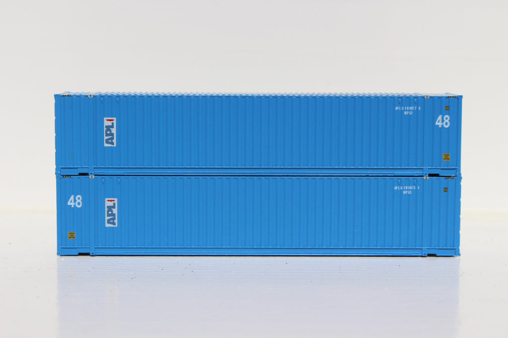 APL 48' HC (vertical logo, faded paint) 3-42-3 corrugated containers with Magnetic system, FIRST TIME IN N SCALE. JTC # 485015