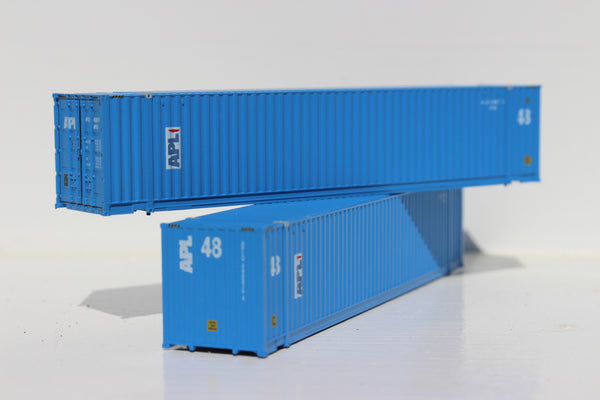 APL 48' HC (vertical logo, faded paint) 3-42-3 corrugated containers with Magnetic system, FIRST TIME IN N SCALE. JTC # 485015