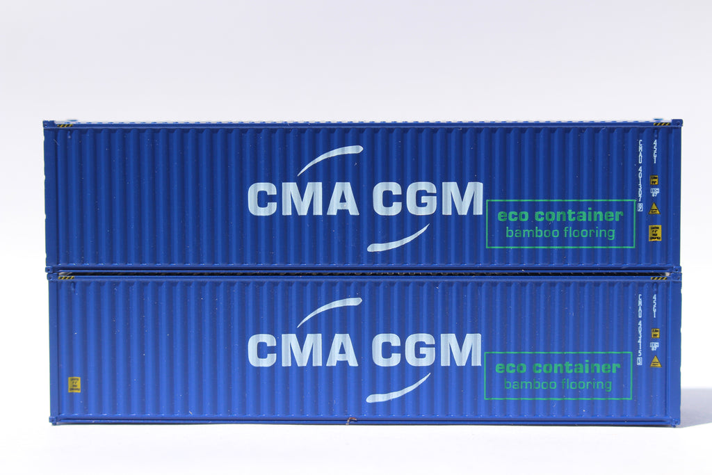 CMA CGM 40' HC, Centered logo with green eco container - bamboo flooring box. JTC# 405105