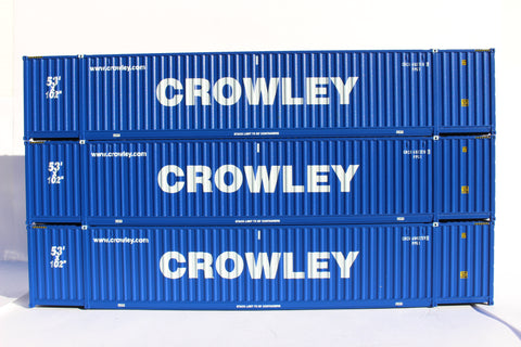 Crowley blue "Website" Ocean 53' (HO Scale 1:87) 3 pack of containers with IBC castings at 53' corner. JTC # 953048