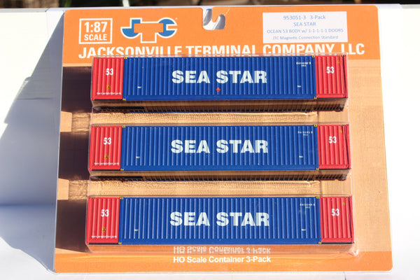 SEA STAR Two Tone 53' (HO Scale 1:87) 3 pack of containers with Magnetic system. JTC # 953051