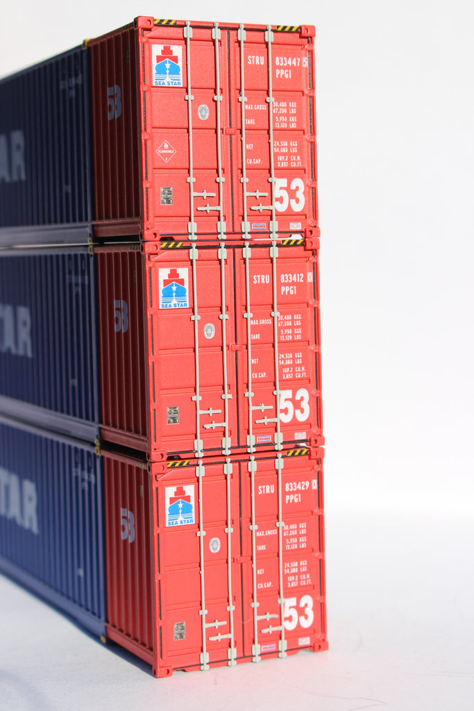 Ho Scale Container Stack SEA STAR Two Tone 53' (HO Scale 1:87) 3 pack of containers with Magnet ...