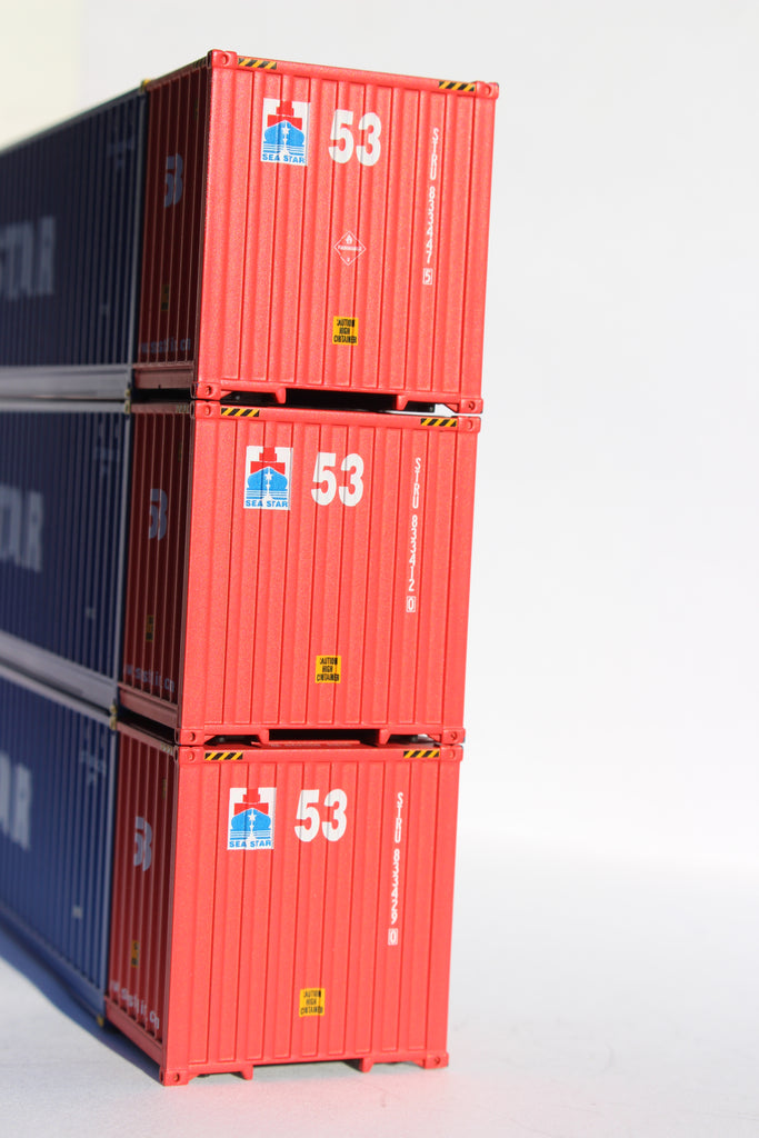 Ho Scale Container Stack SEA STAR Two Tone 53' (HO Scale 1:87) 3 pack of containers with Magnet ...