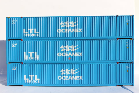 OCEANEX, "large LTL" Ocean 53' (HO Scale 1:87) 3 pack of containers with IBC castings at 53' corner. JTC # 953036