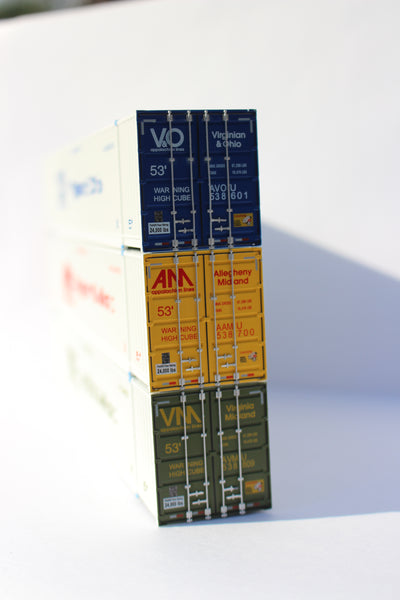"VS" V&O and AM and VM (HO Scale 1:87) 53' HIGH CUBE 3 pack of corrugated containers. JTC# 953057