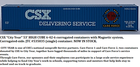 CSX "City Year" 53' HIGH CUBE 6-42-6 corrugated containers with Magnetic system, Corrugated-side. JTC #535035 (single)
