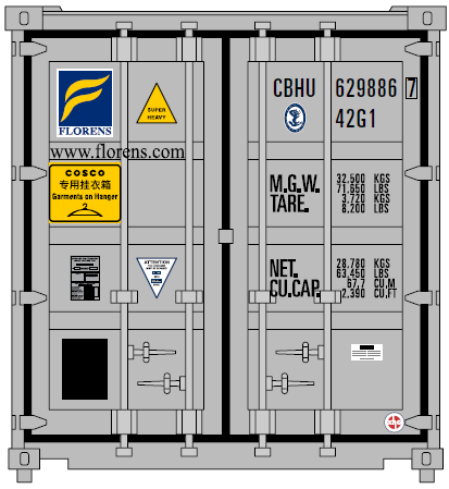 COSCO (GOH) label JTC # 405312 40' Standard height (8'6") corrugated side steel containers